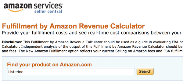 Pick Product in FBA calculator