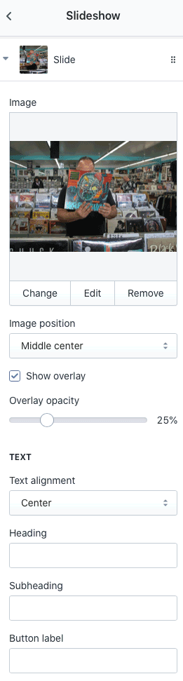 Slideshow settings Shopify