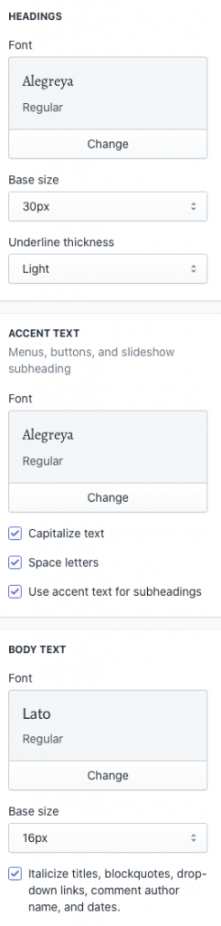 Shopify font settings