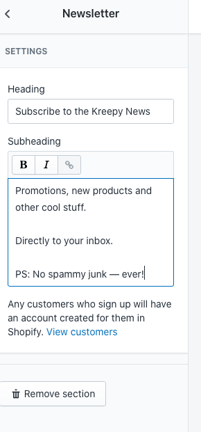 Newsletter settings