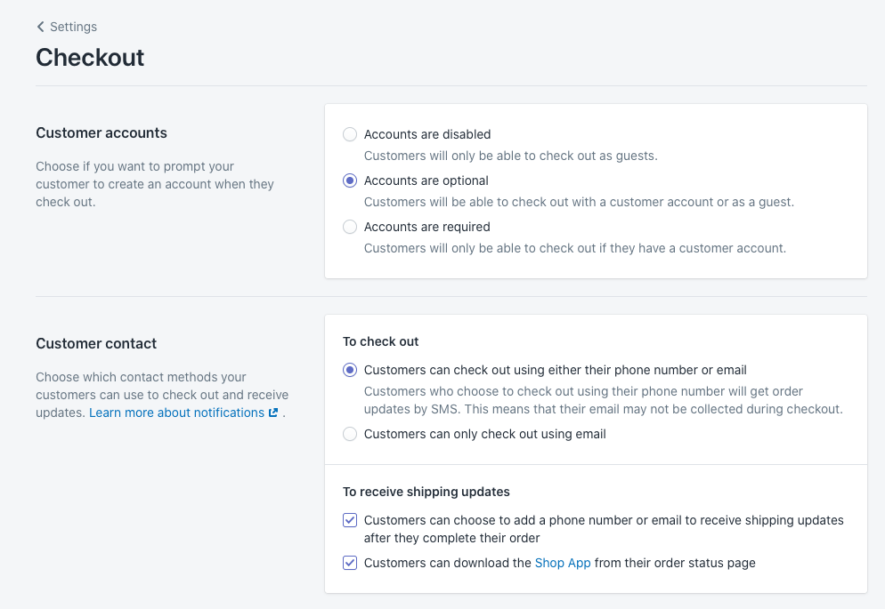 Checkout settings