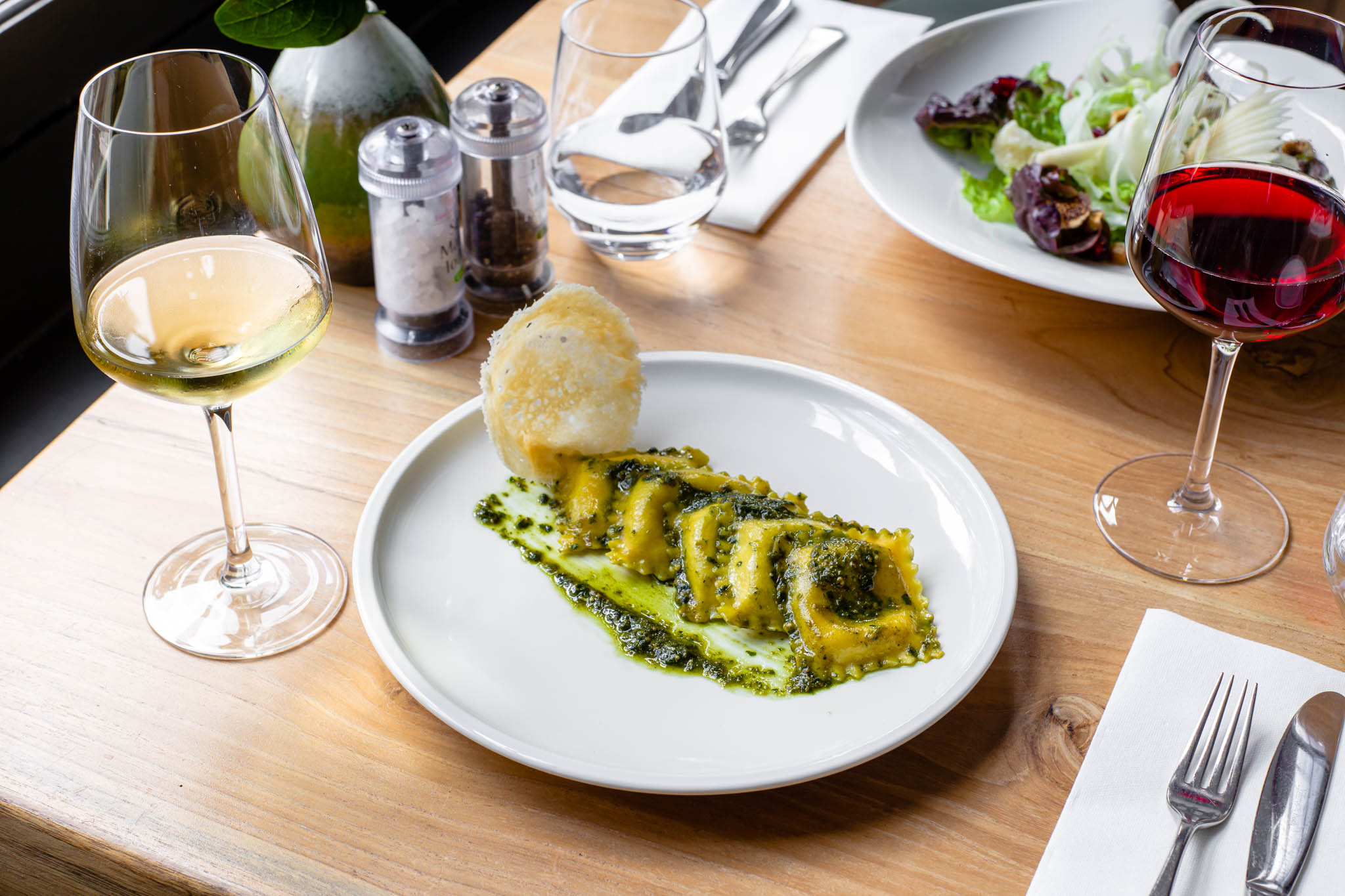 Italian dishes on the table of an Italian restaurant