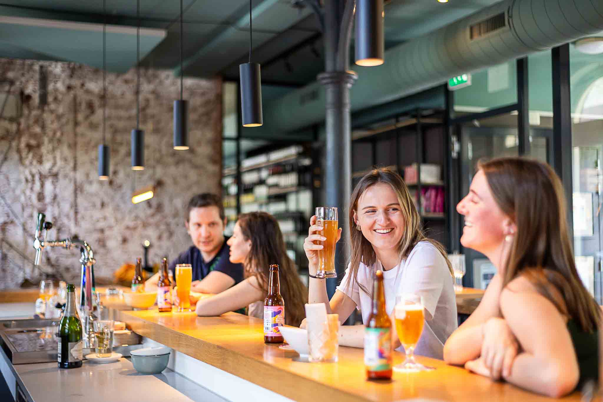 Friends hanging out in a restaurant.