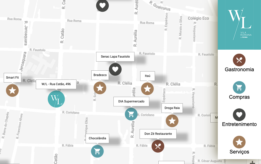 Mapa interativo para empreendimento W/L da Tecnisa