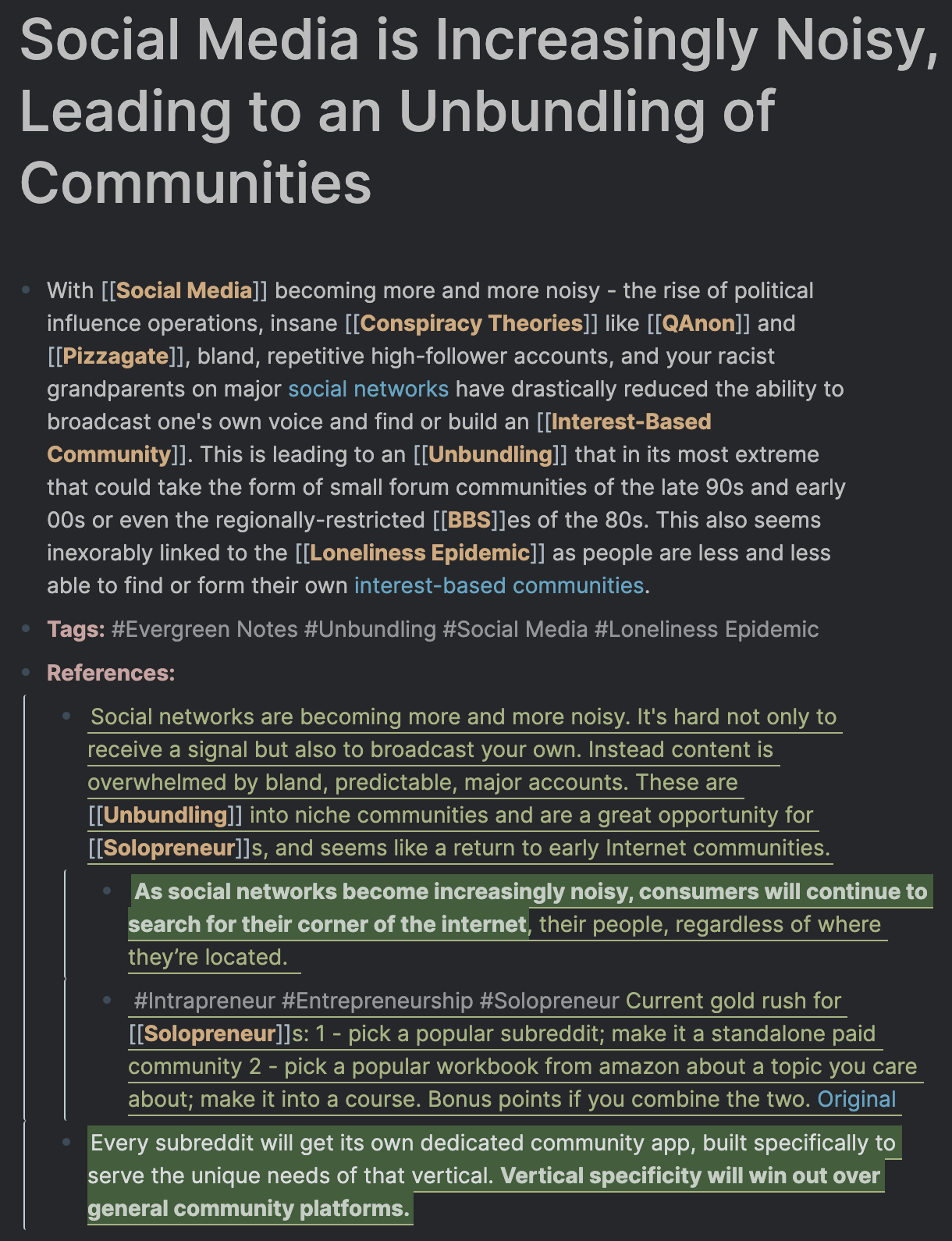 An evergreen note about the unbundling of communities