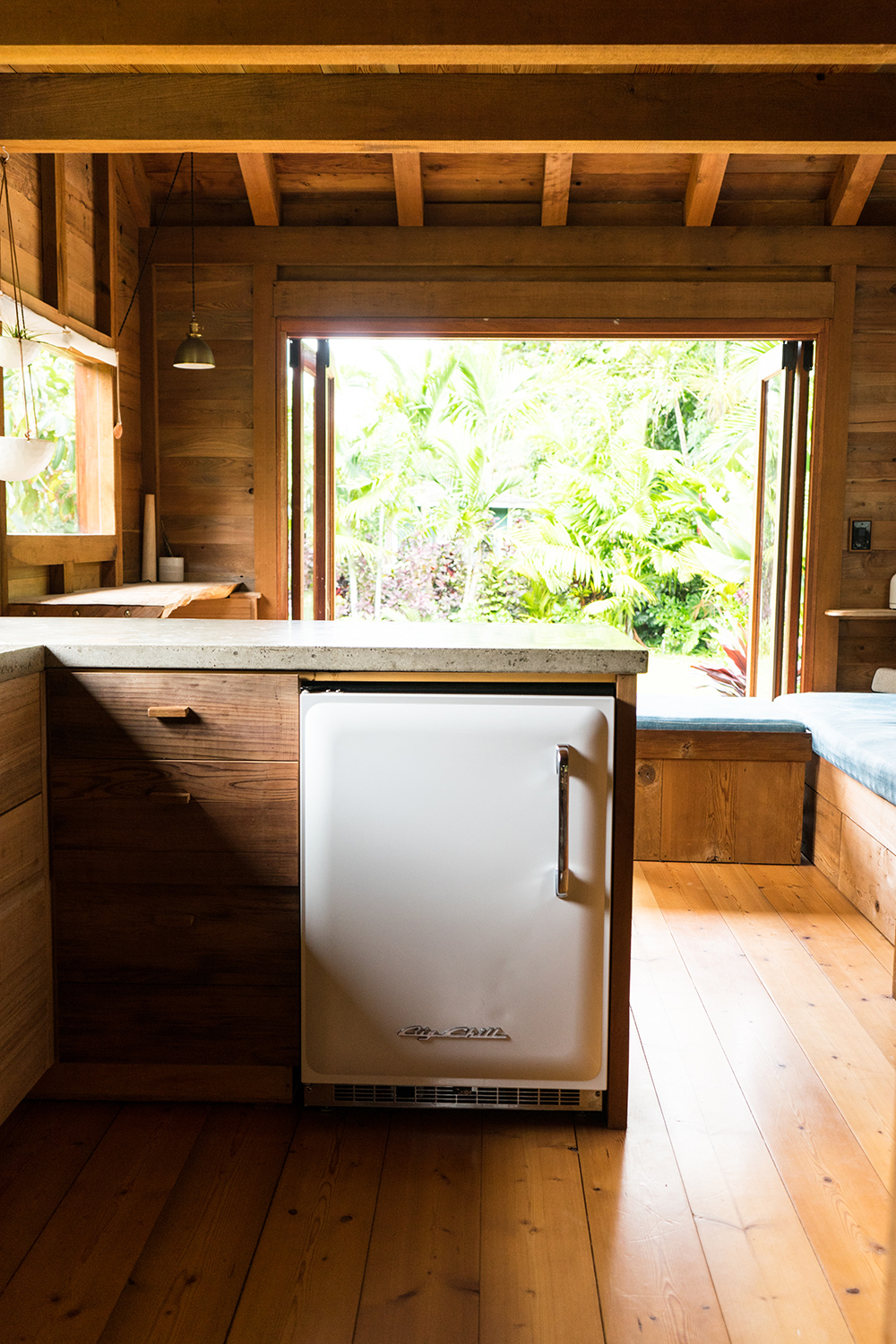 Kitchen with small fridge