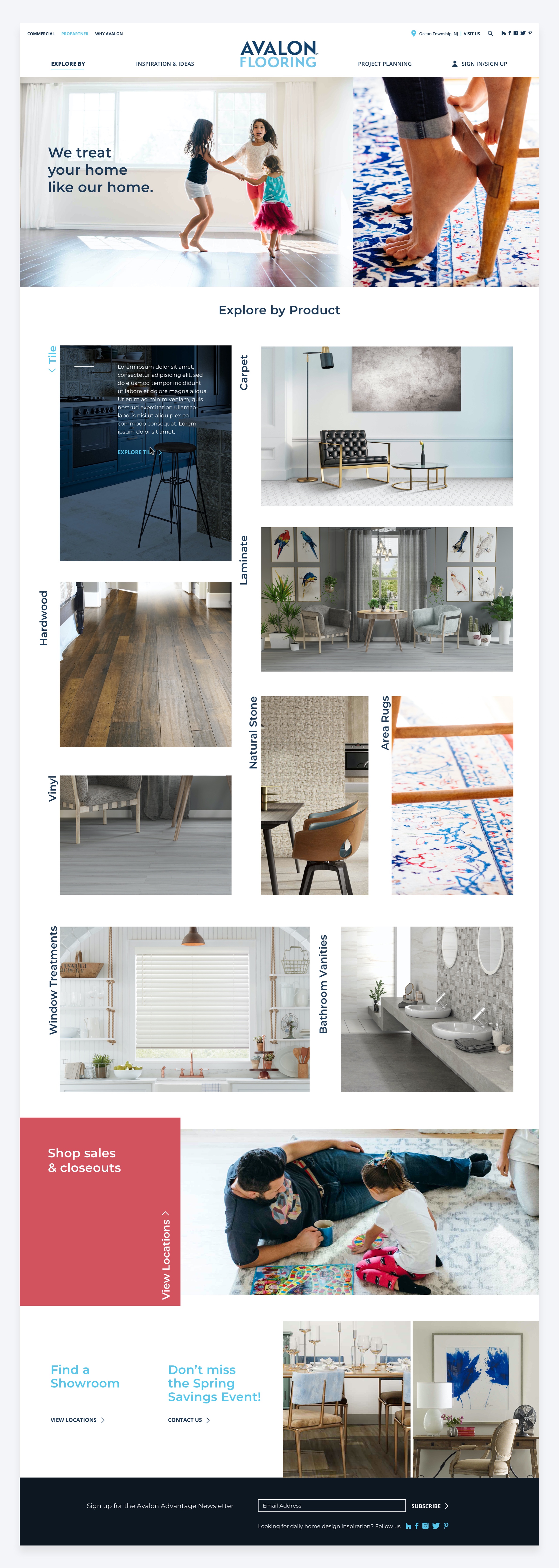 High-fidelity final design of the Avalon Flooring homepage