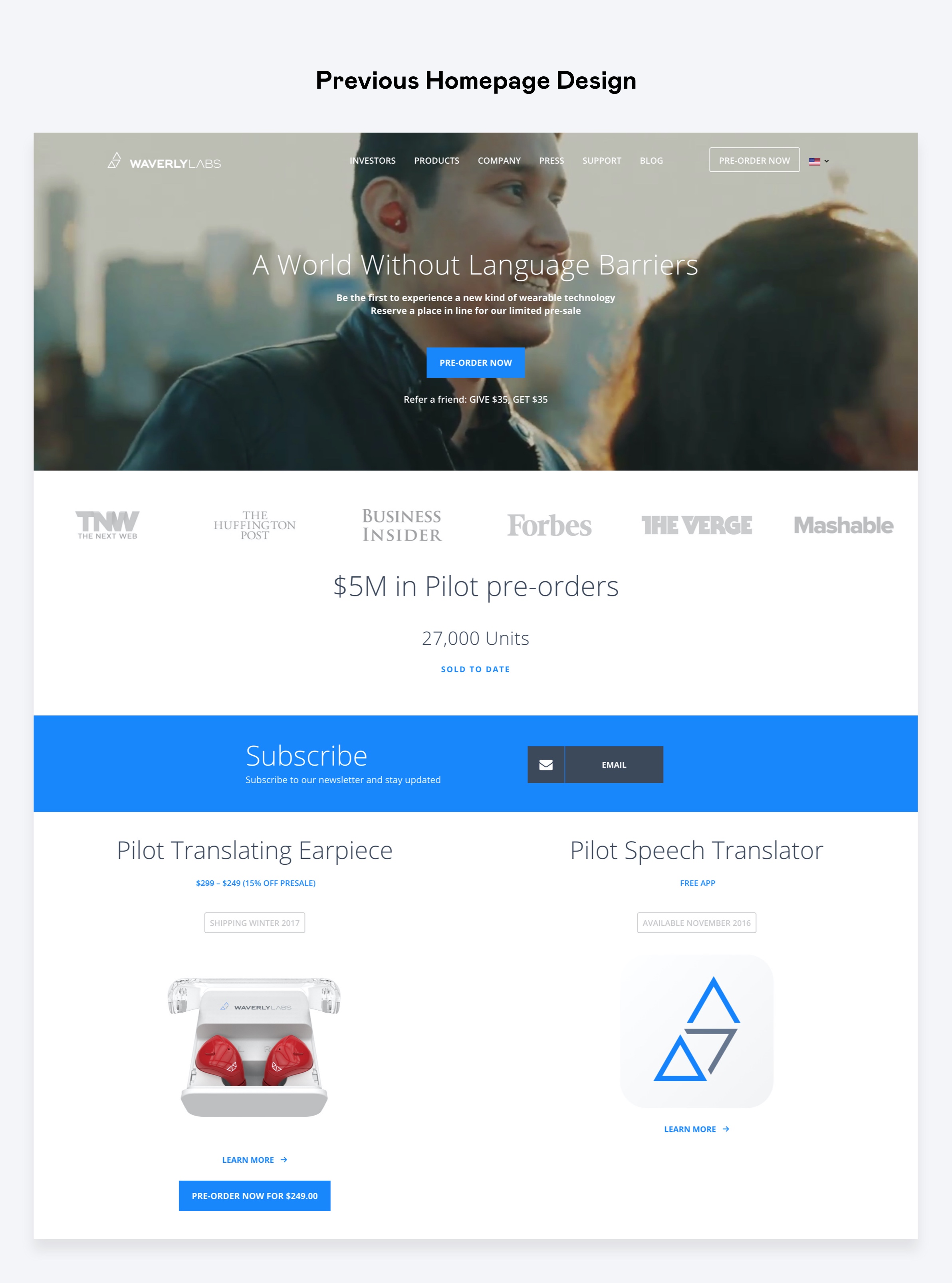 Previous Waverly Labs homepage design