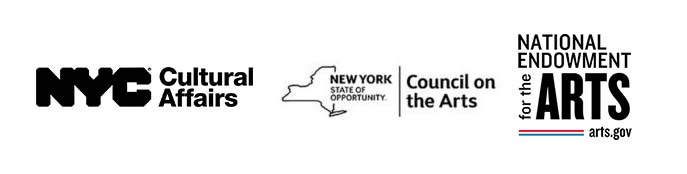 Logos of the New York City Department of Cultural Affairs, New York State of Opportunity, Council on the Arts, and the National Endowment for the Arts