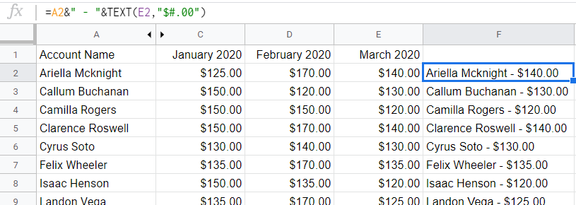 nome e pagamento combinados em um sem perder formatação