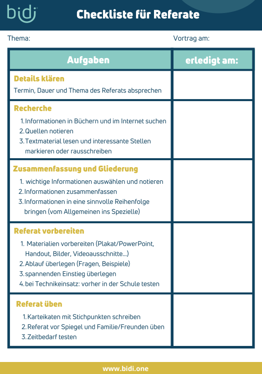 bidi Eltern Magazin: Referat halten: Aufbau und Tipps zur Vorbereitung