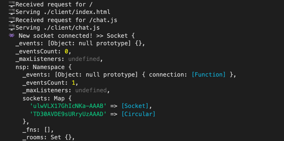 Client socket connected in server console