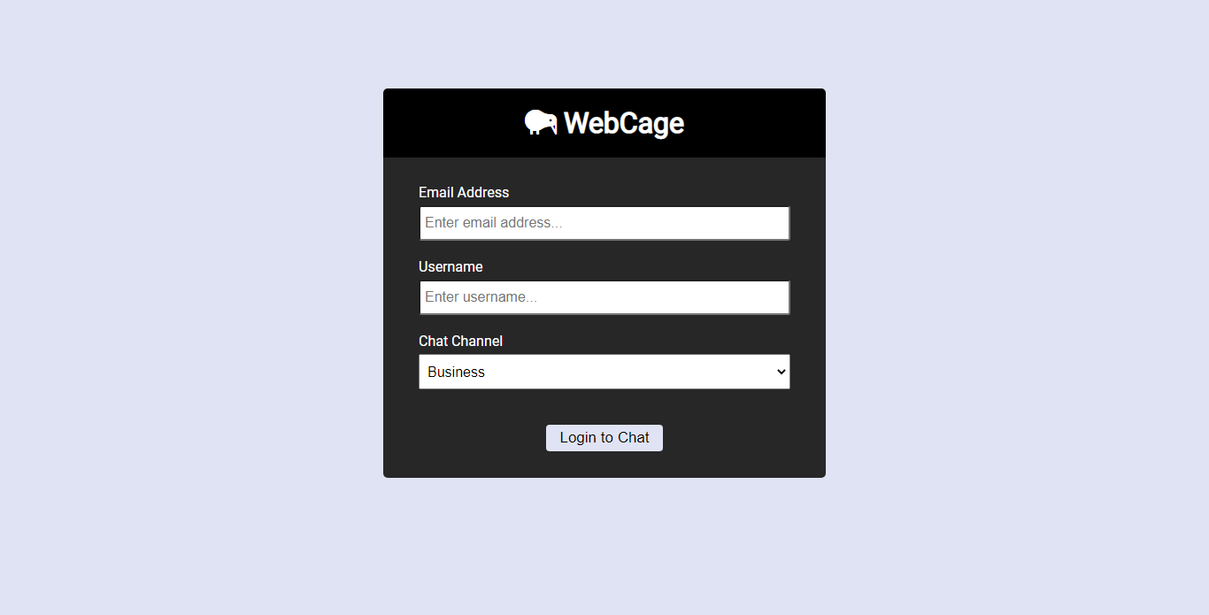 Web page showing a form asking for the users username, email address and channel