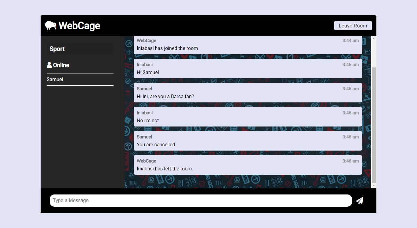 The completed application showing users messaging each other