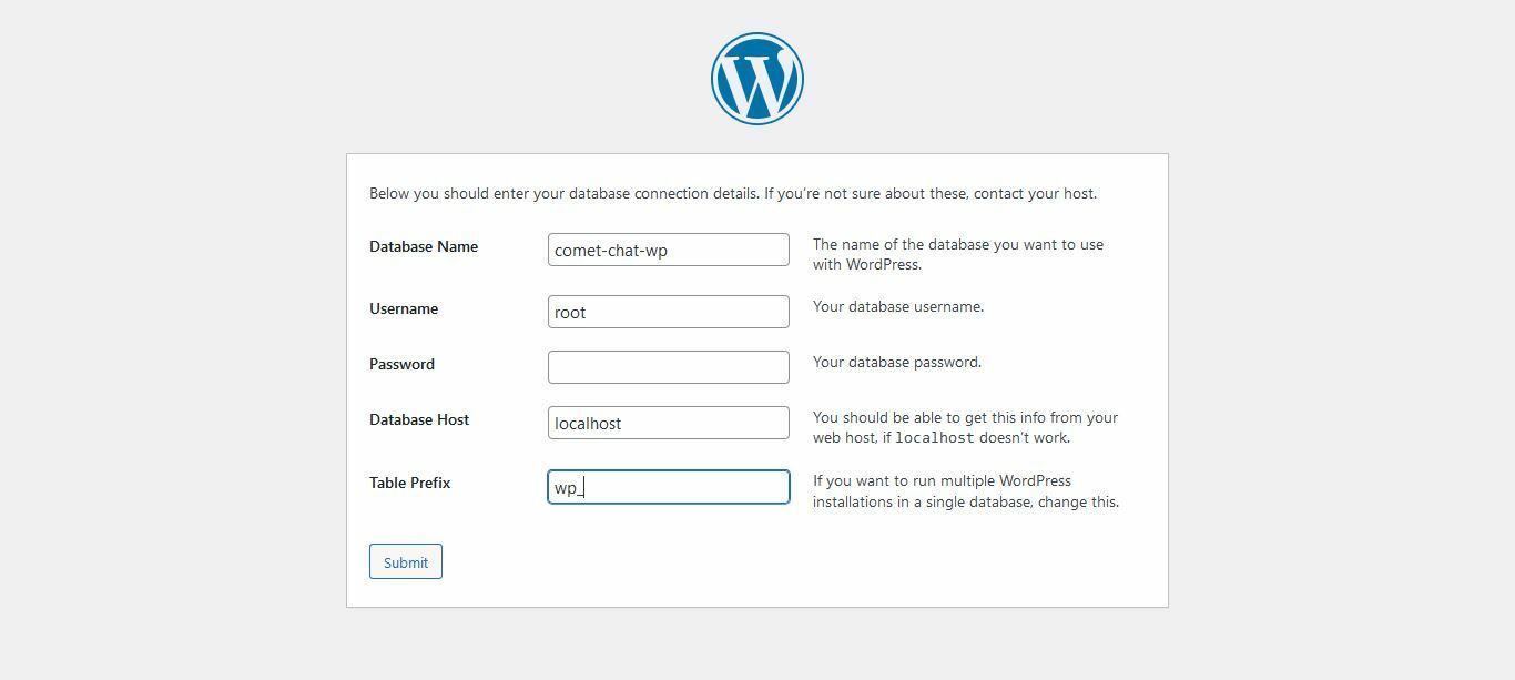 Fill out the setup details