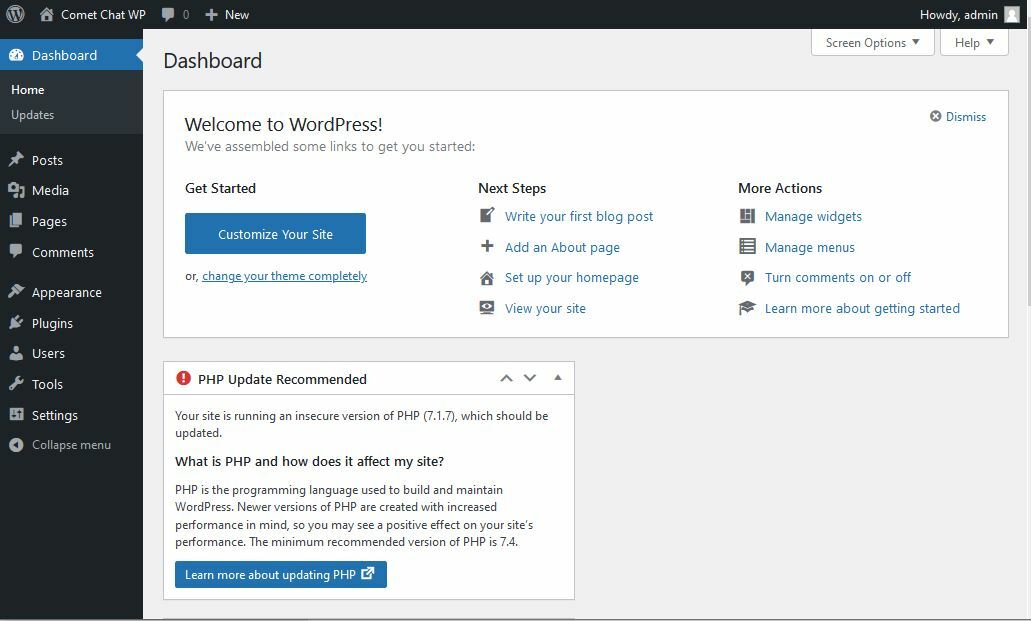 WordPress dashboard