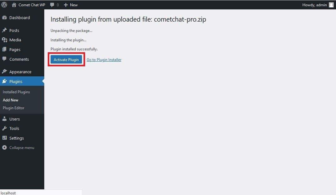 Plugin Installation Success Page