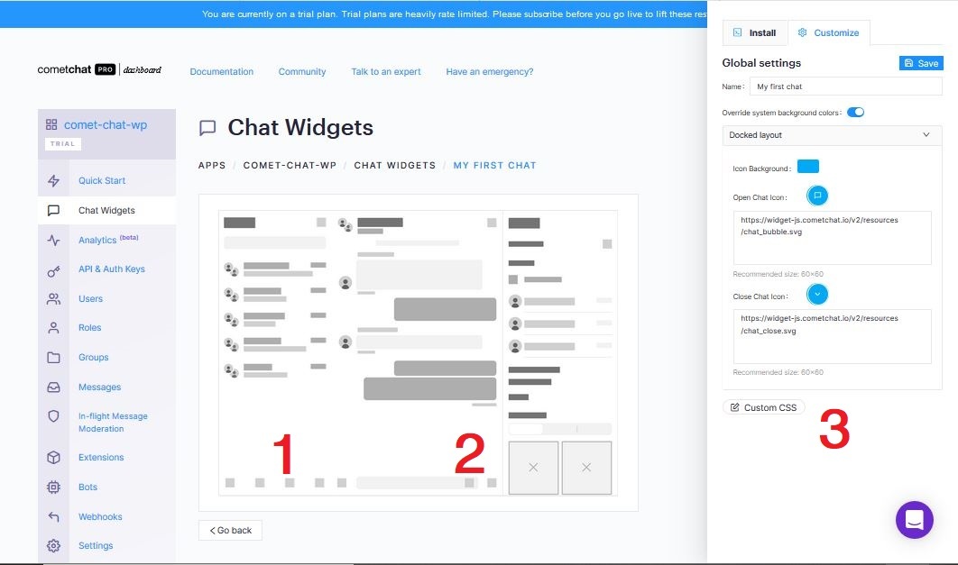 Chat Widget sections for customization