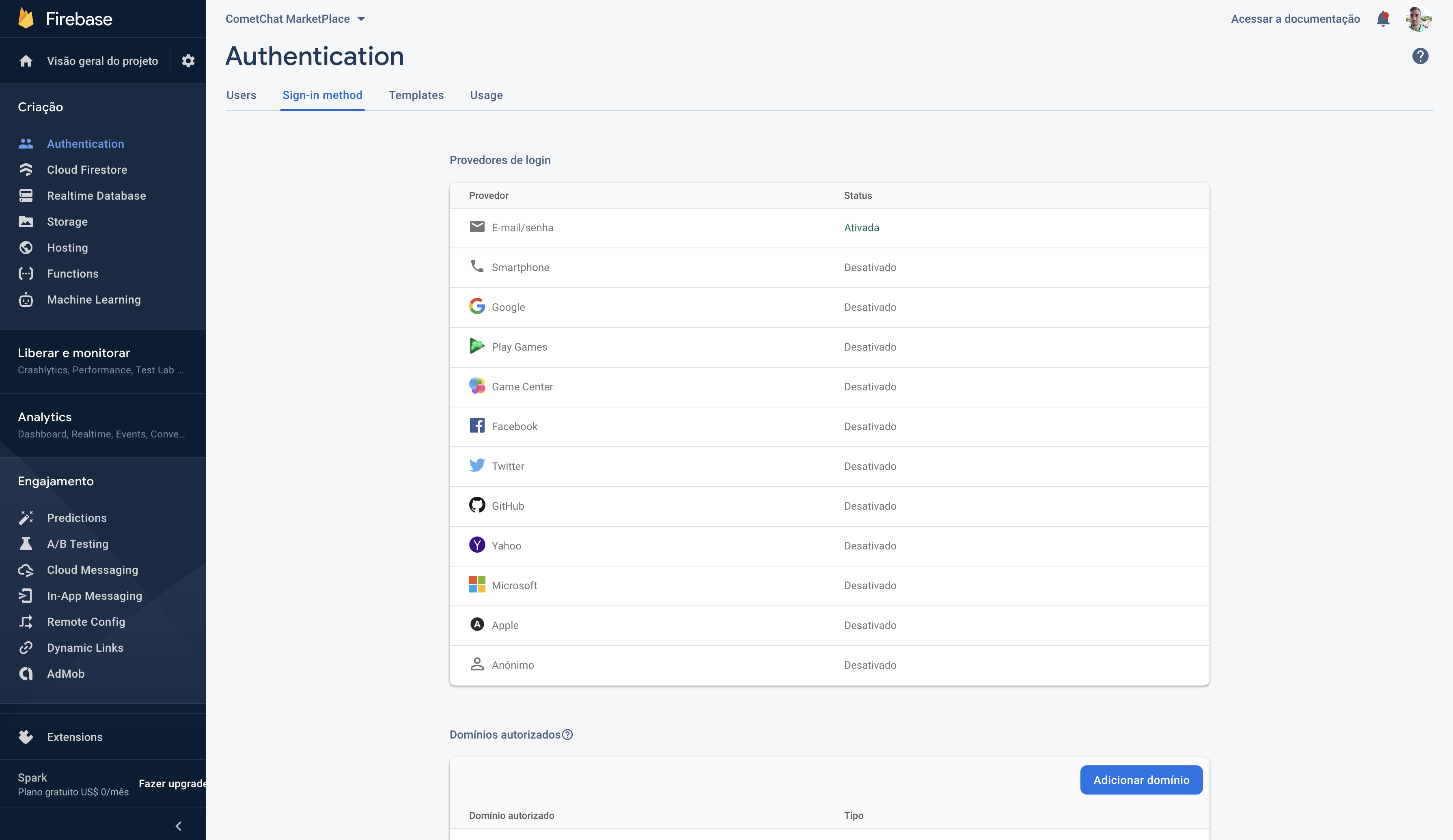 Enabling Authentication in Firebase