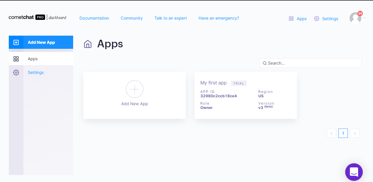 CometChat dashboard