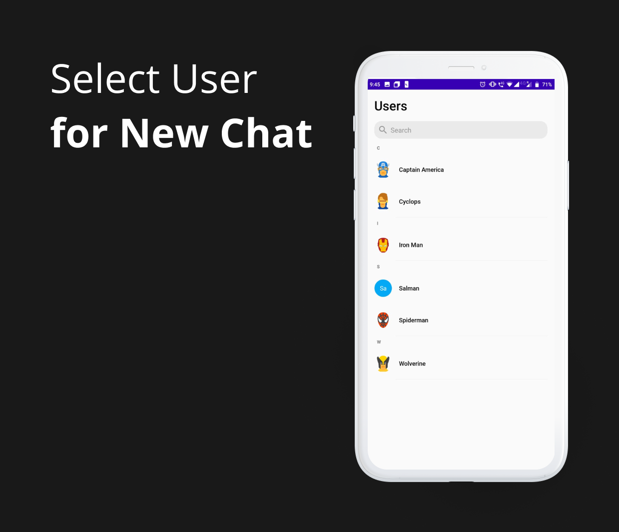 User Selection Screen for New Chat