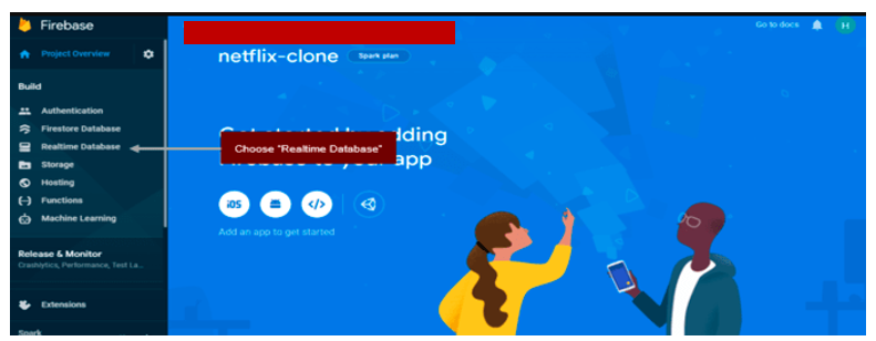 Choose “Realtime Database” option