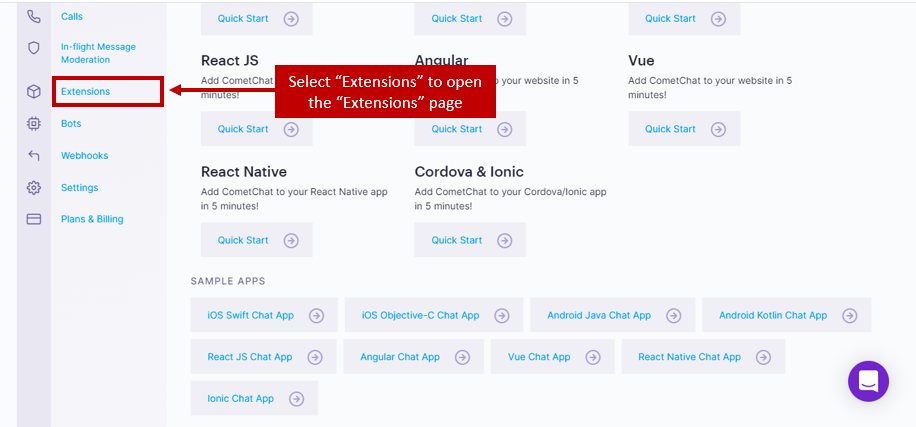 Select “Extensions” to open the “Extensions” page