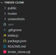 node js tinder clone project structure