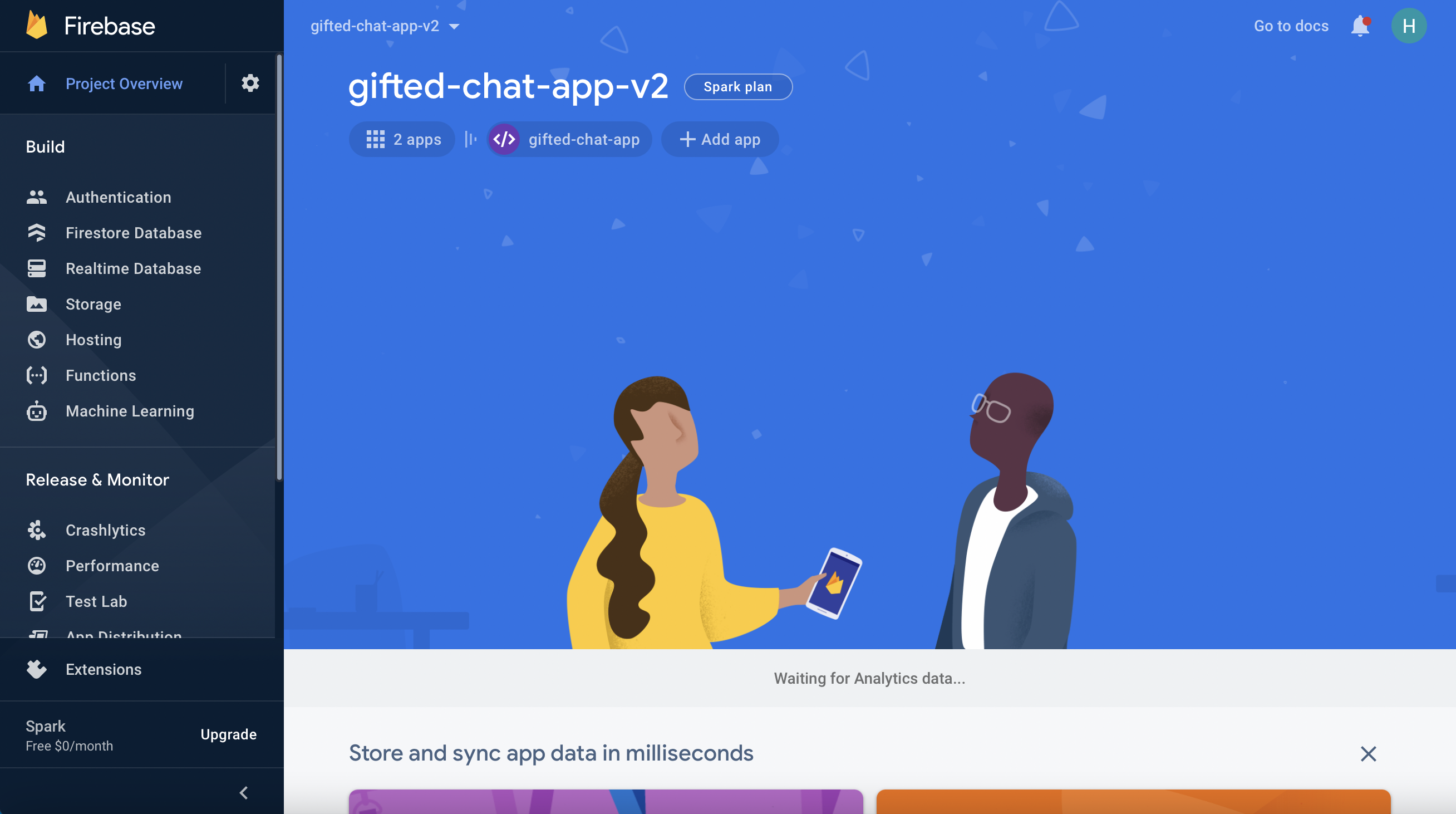 Firebase Dashboard for React Native Gifted Chat