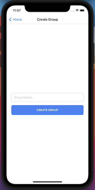 The Create Group Page for React Native Gifted Chat