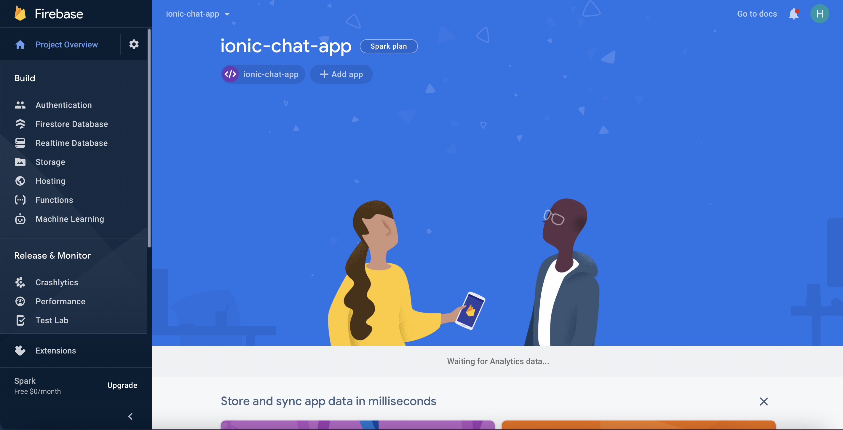 Firebase Dashboard for Ionic Chat App