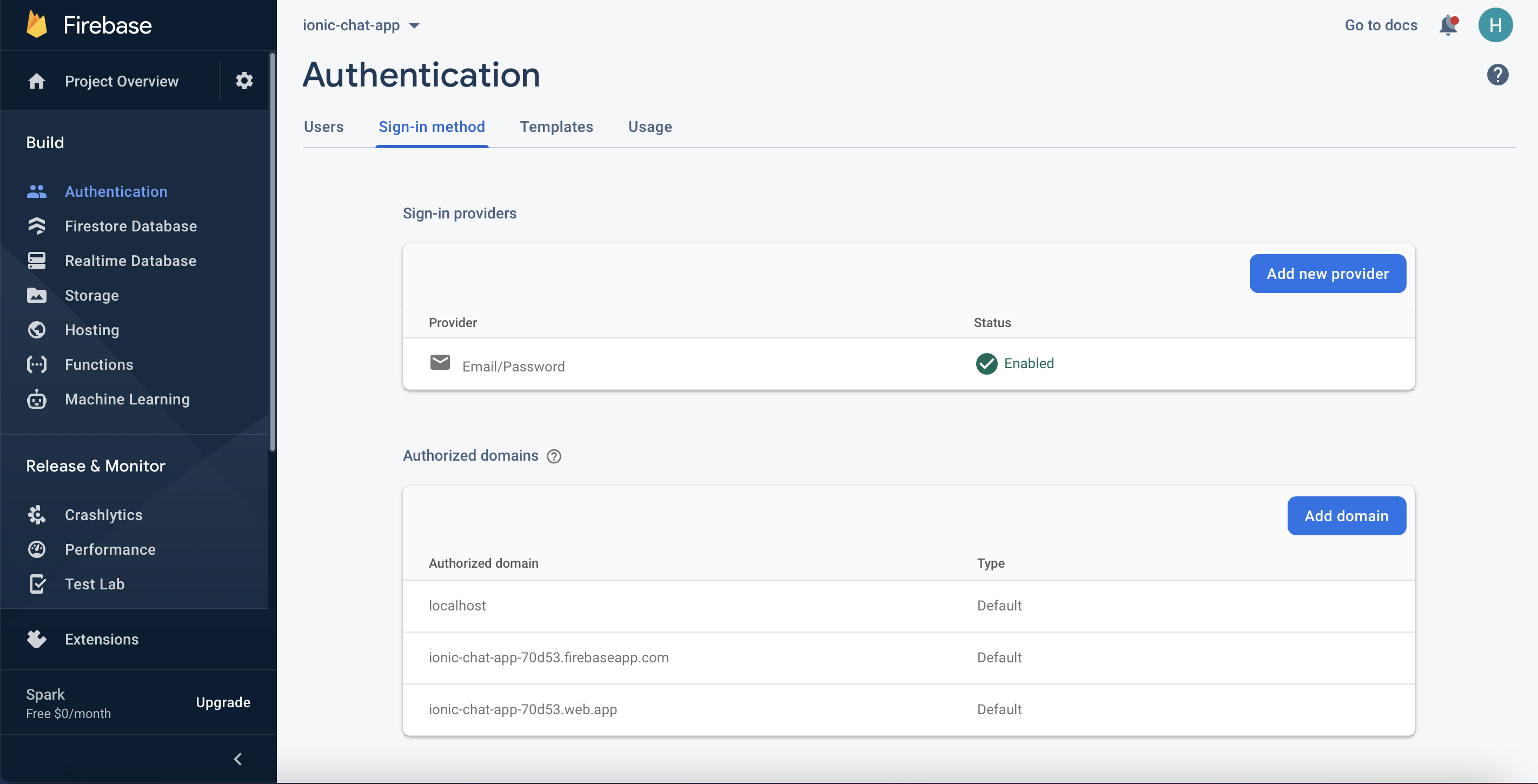 Firebase Authentication or Ionic Chat App