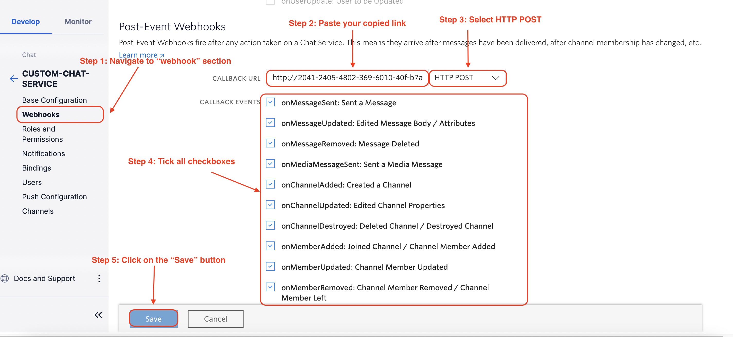 Attach the created webhook to the Twilio dashboard