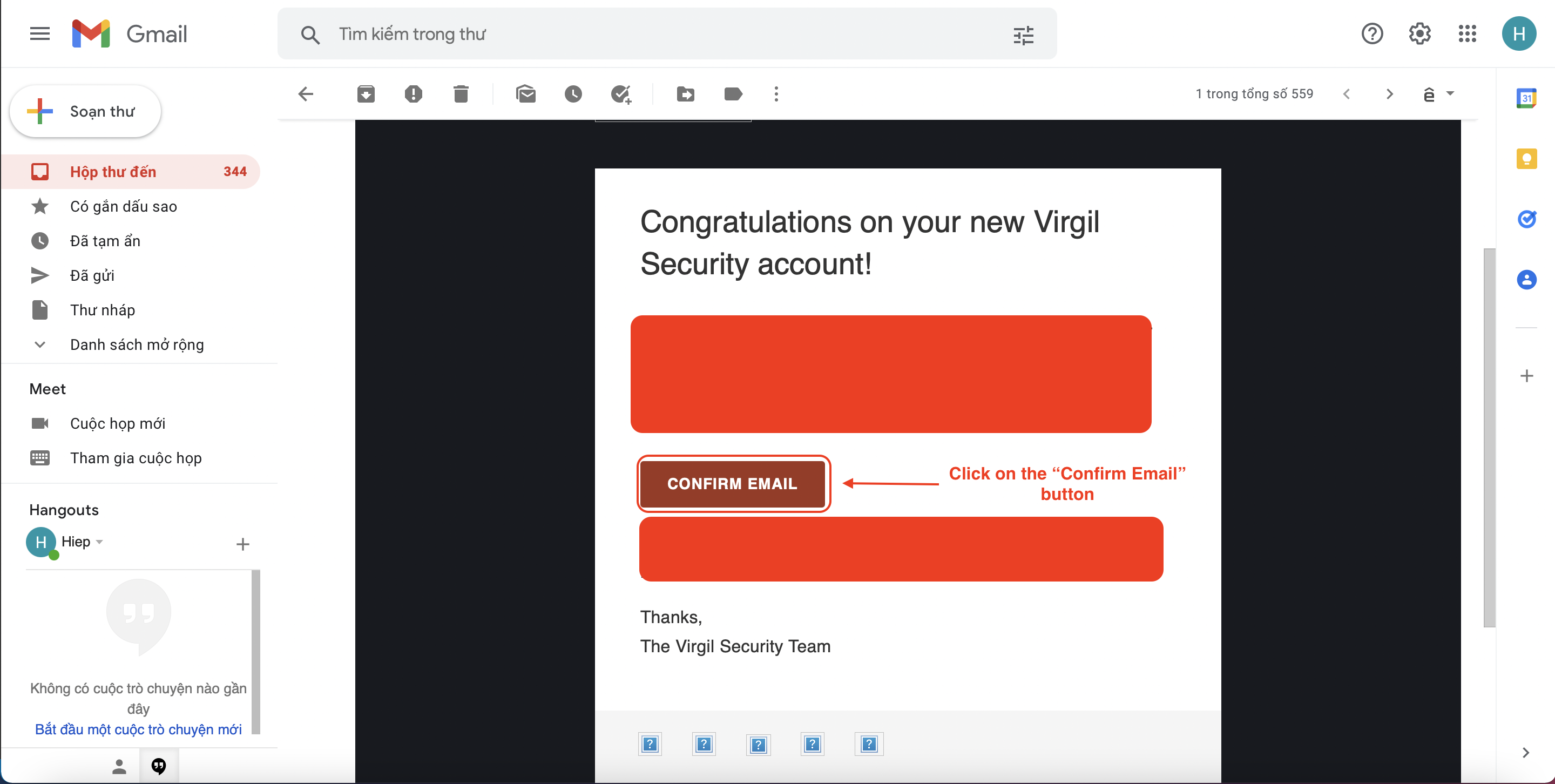 Confirm your created account via email