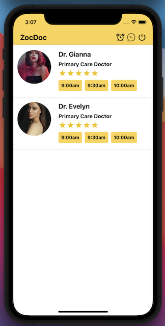 The Home Component - The Appointments List, if the current user is a patient