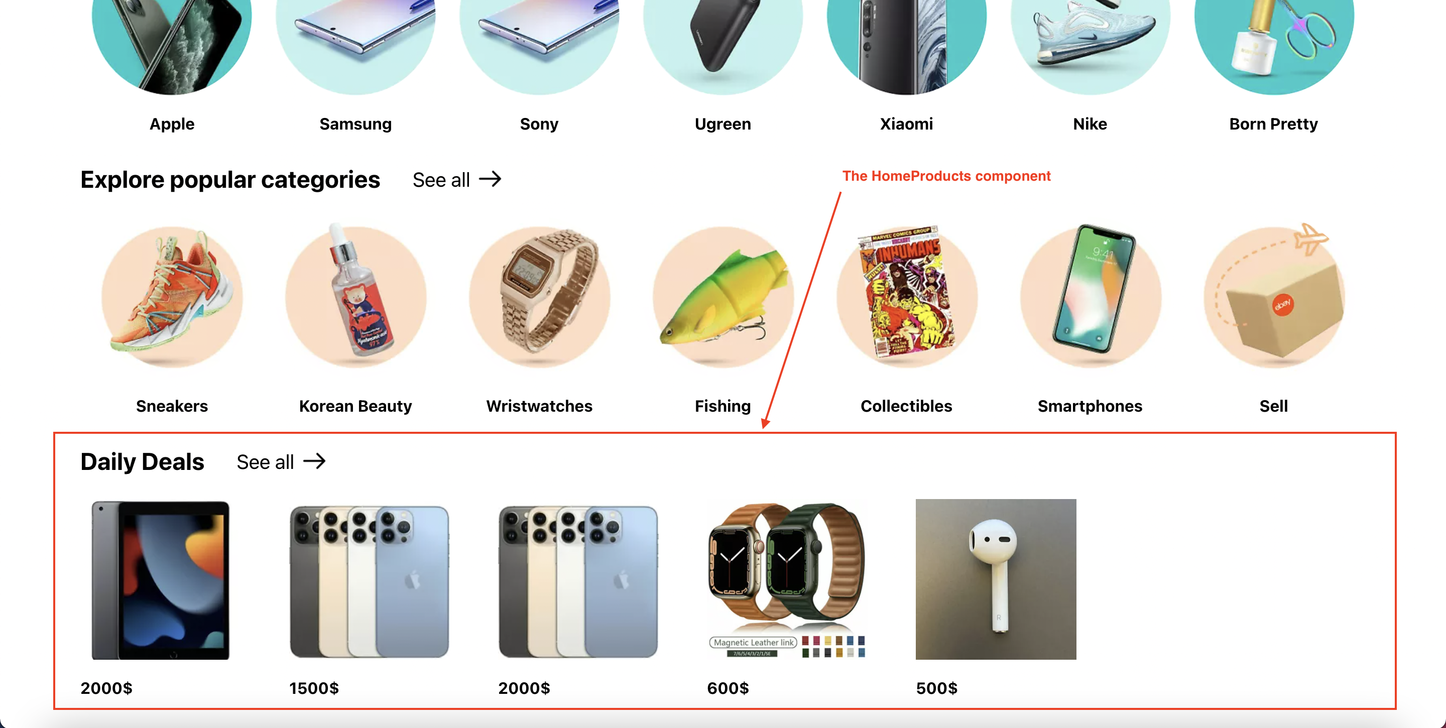 The HomeProducts Component