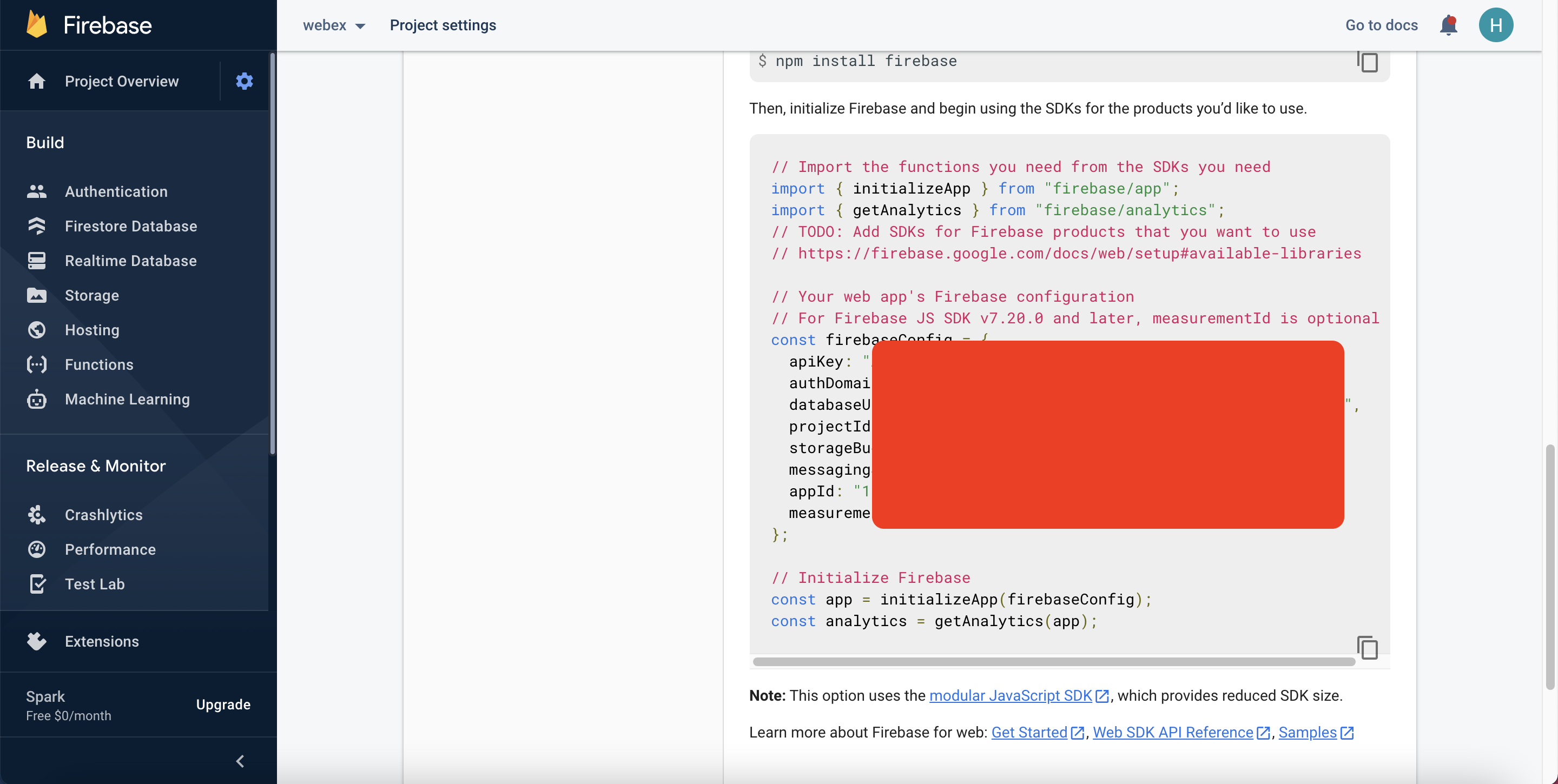 Firebase credentials information