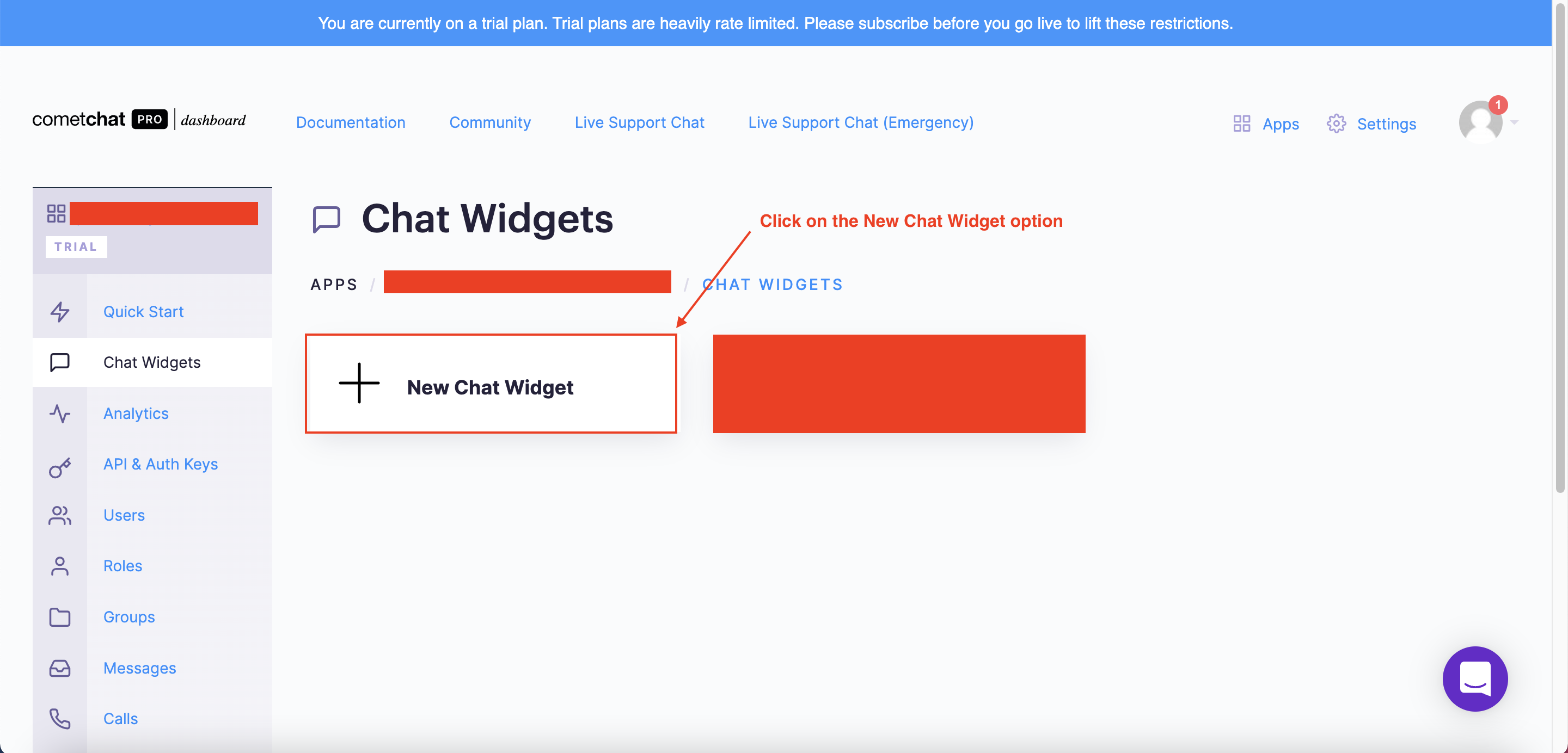 Click on the New Chat Widgets option