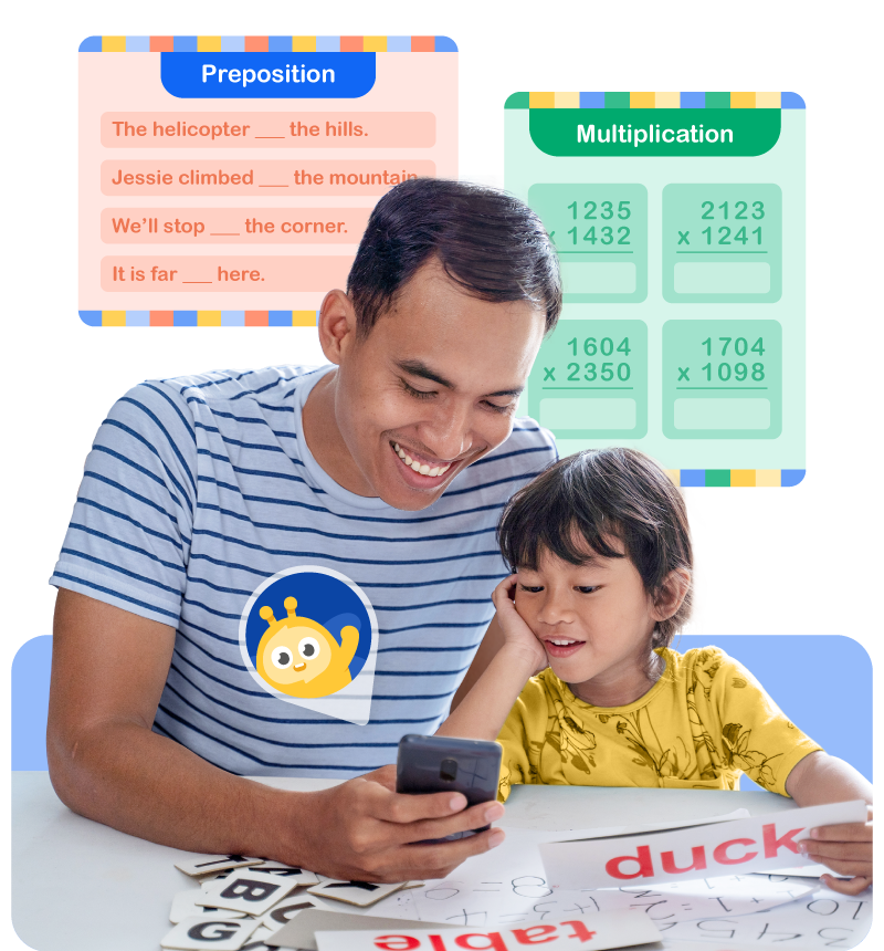 father daughter studying together using smartphone