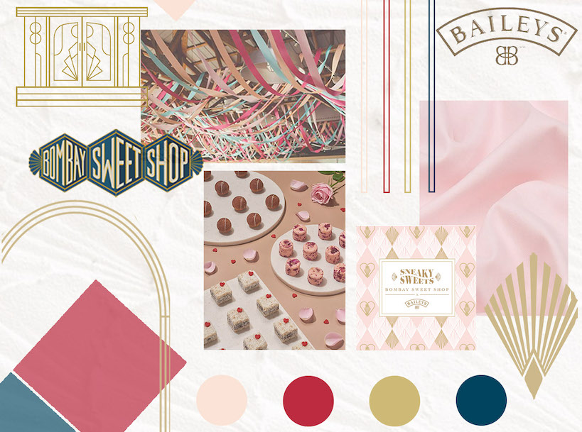 Mood board for a pop up design for the bombay sweet shop