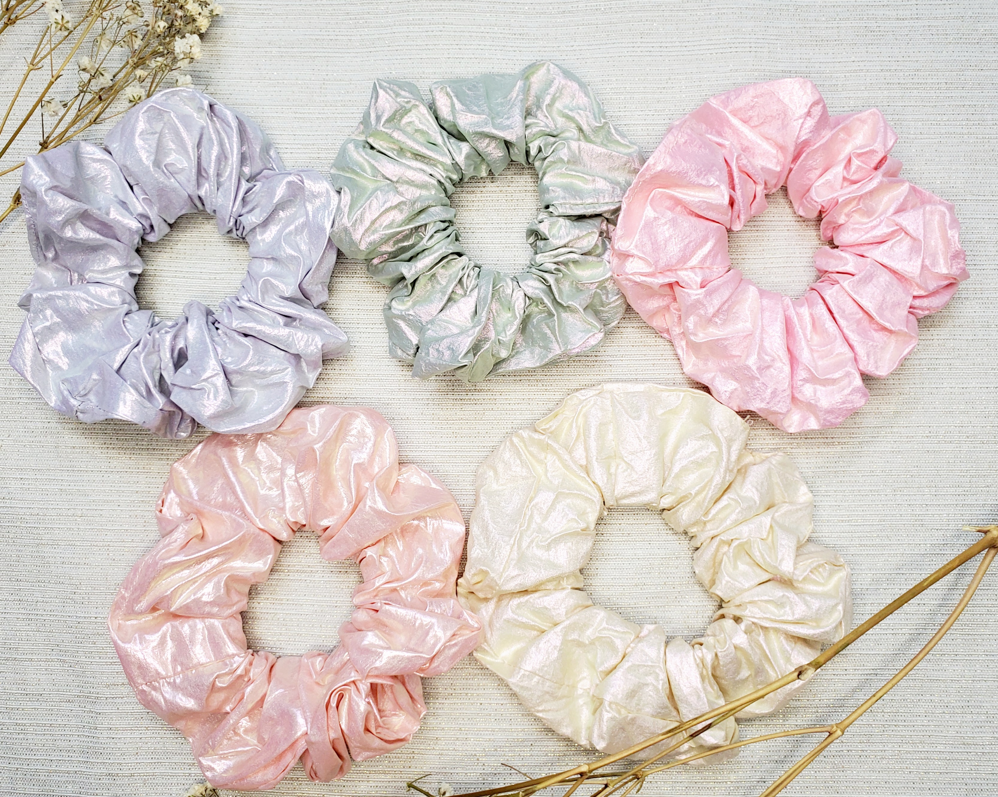 5 metallic pastel scrunchies