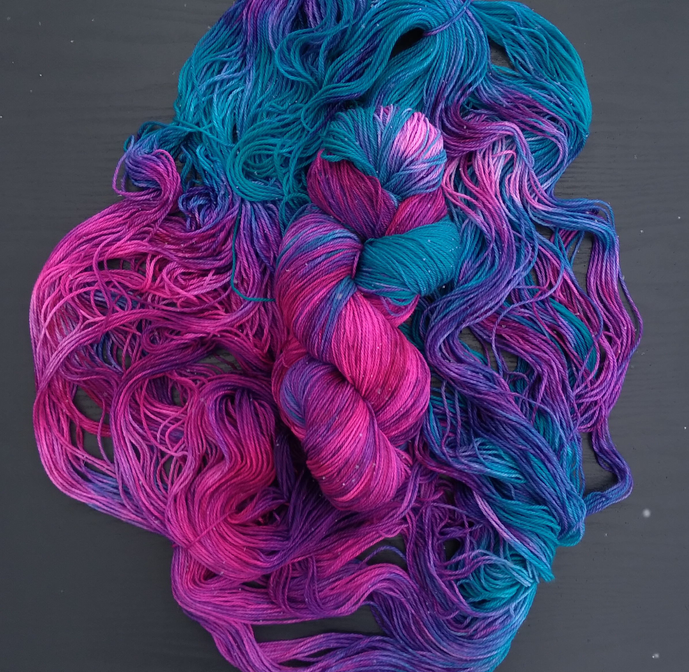 Blue pink and purple yarn bundle
