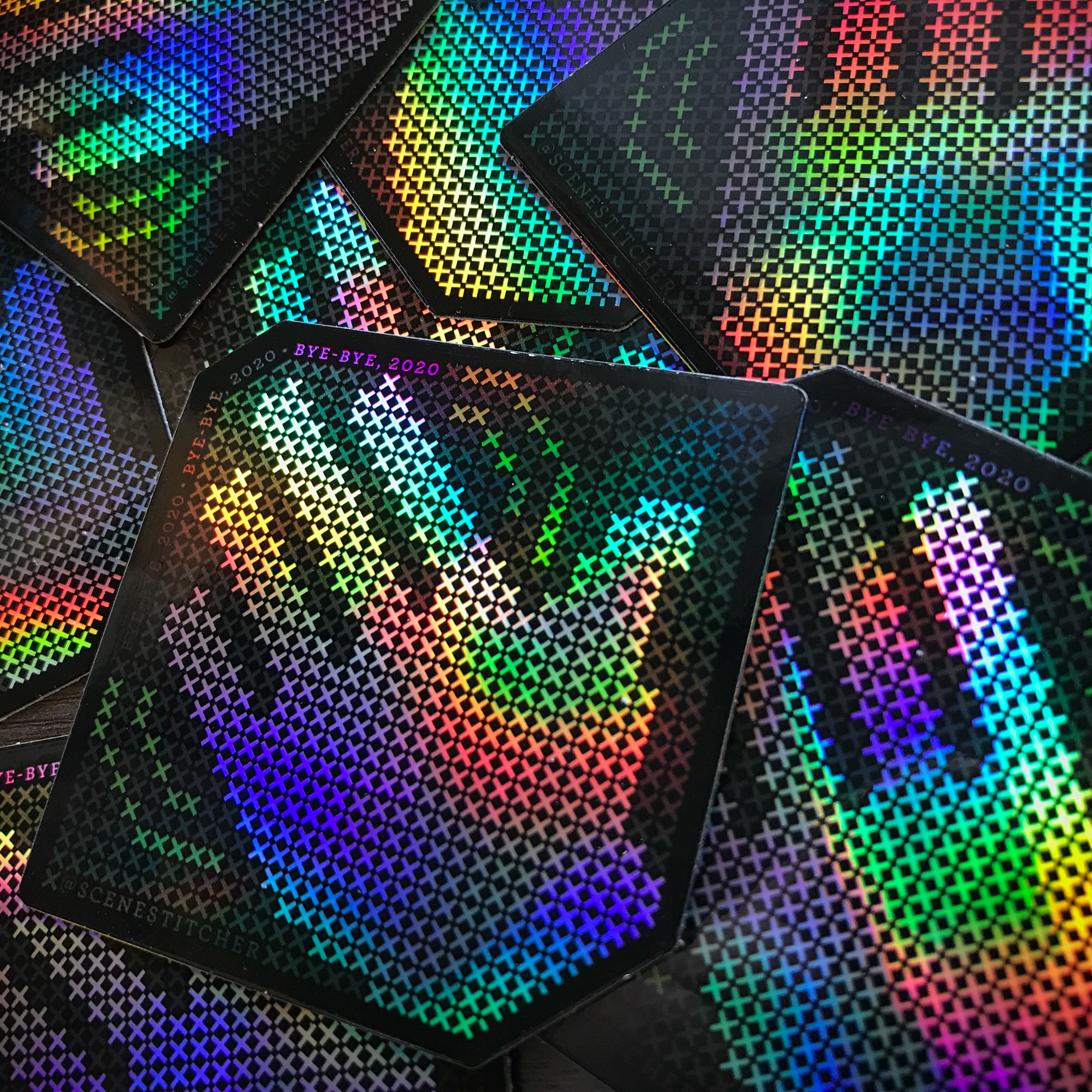 "bye-bye, 2020" holographic stickers