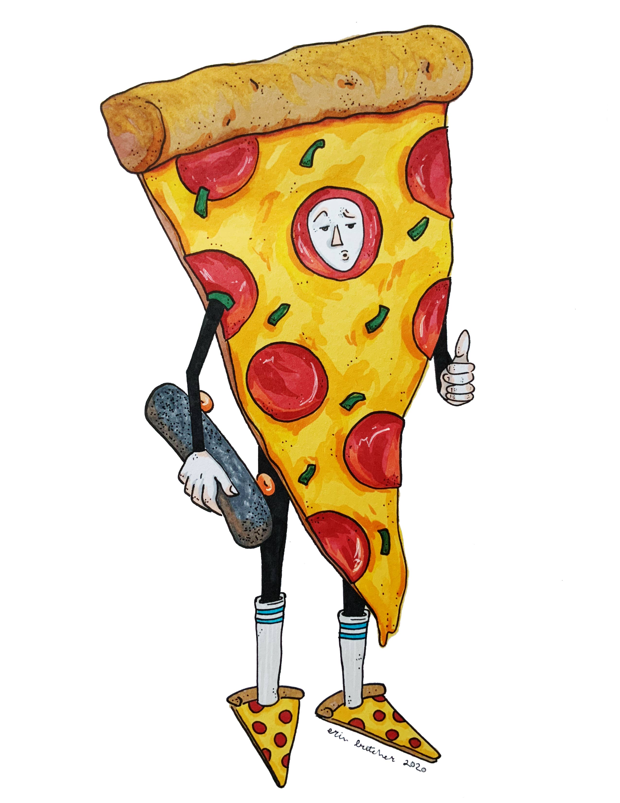 Skating pizza person illustration