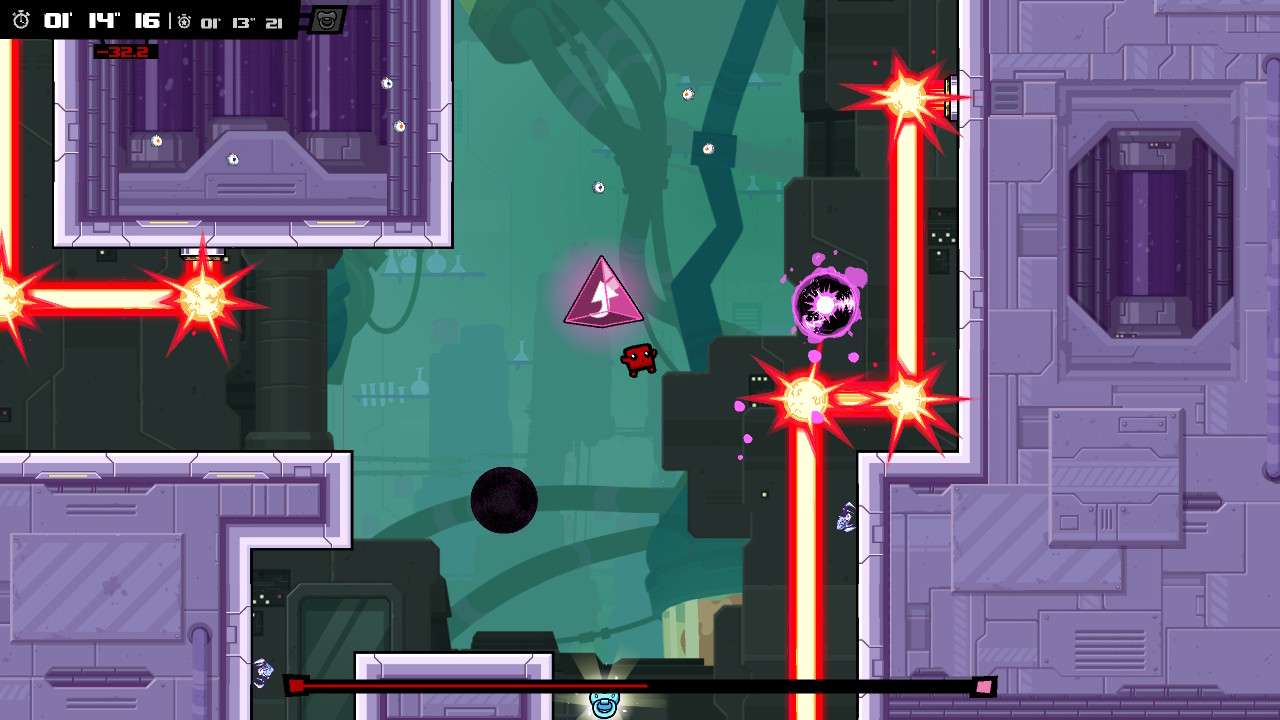 A screenshot from Super Meat Boy: Forever.