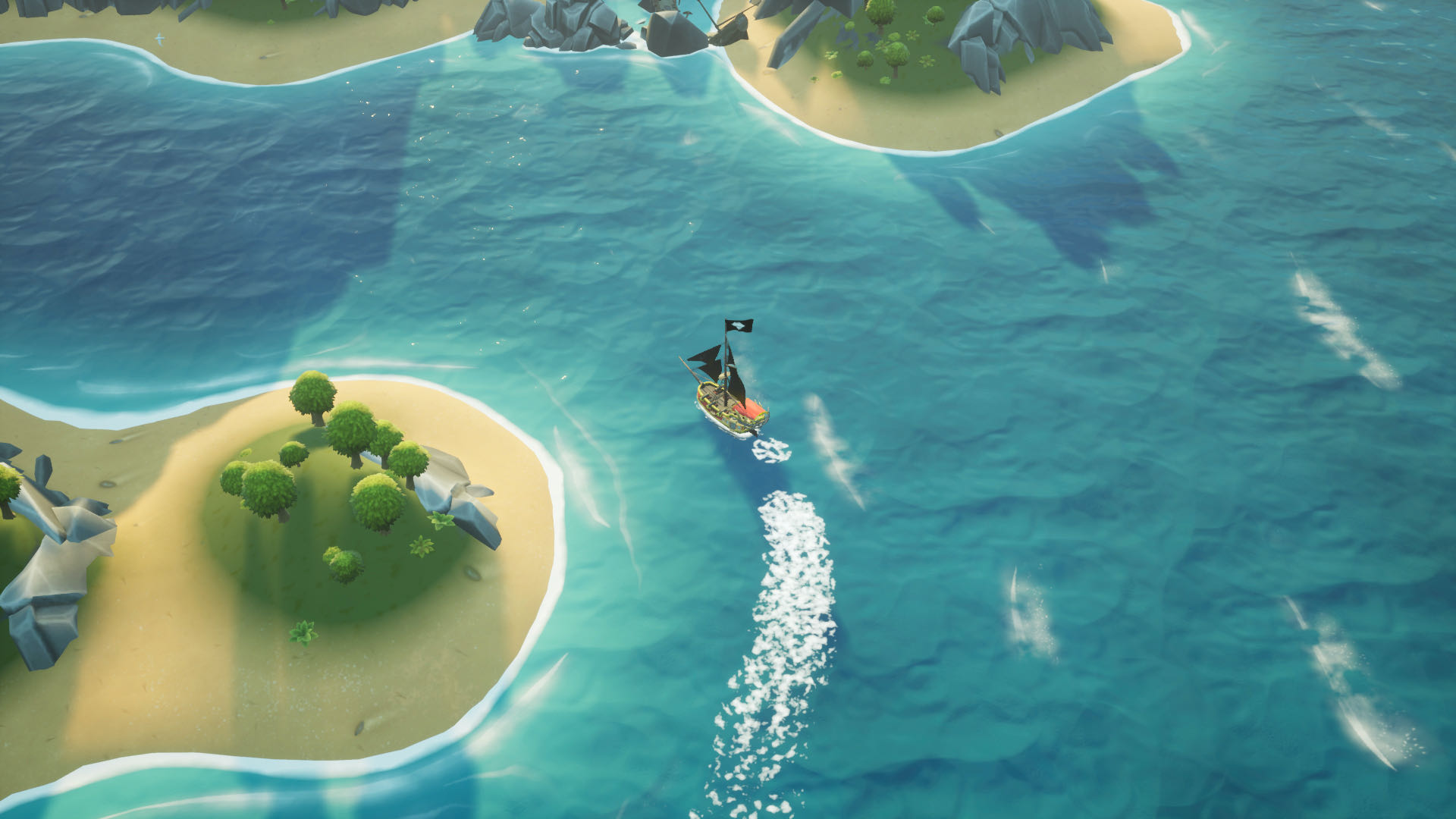 A top-down screenshot from King of Seas, your ship circling a small island.