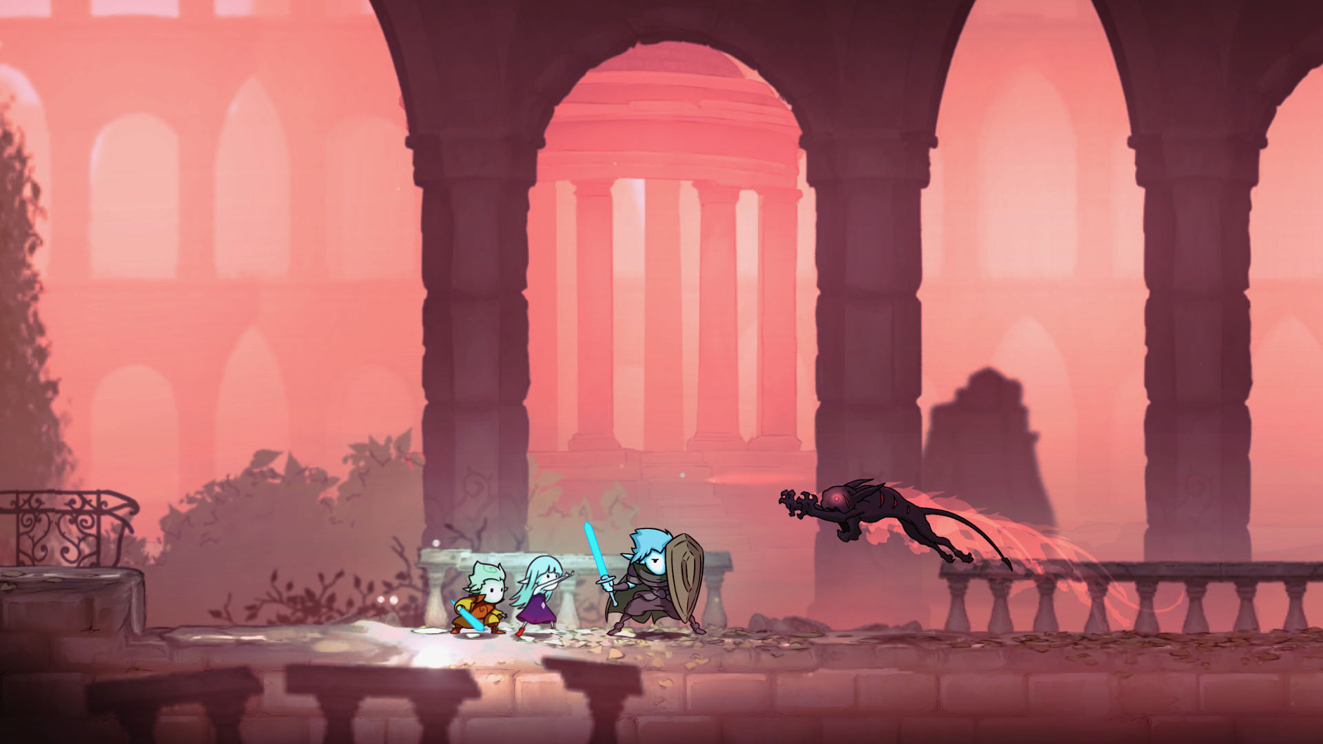 A screenshot from Greak, Raydel is defending his two younger siblings from an Urlag attack.