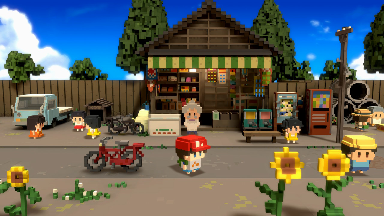 Minato standing outside the candy shop, on a beautiful sunny day.