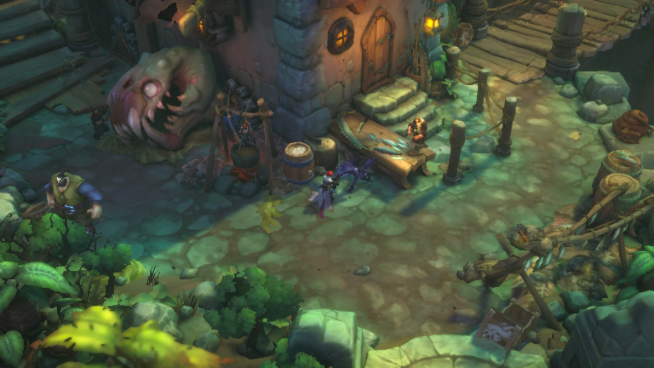 Miss Fortune bending down to pet a dog/wolf-like creature.
