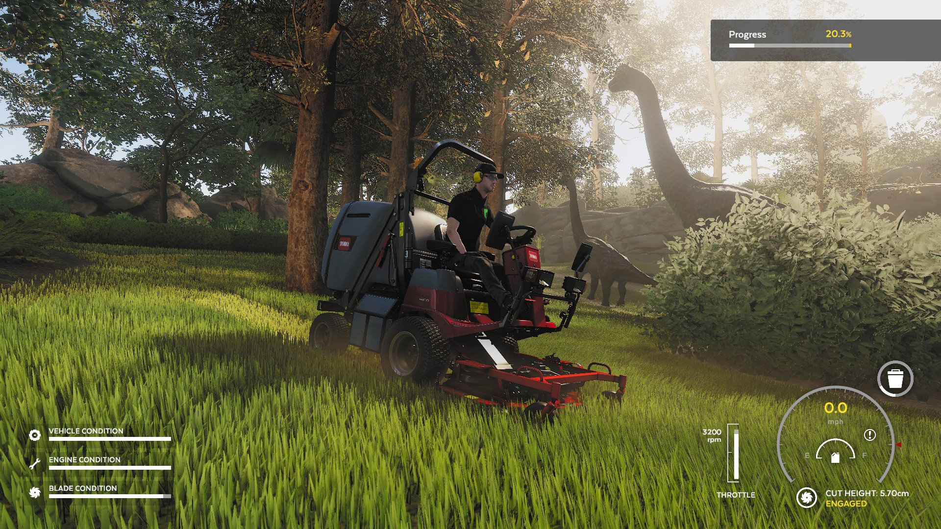 Mowing near a Brachiosaurus and her baby.